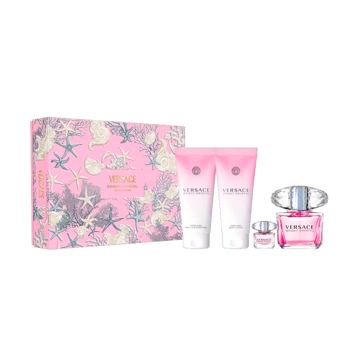 Kit Bright Crystal Won Versace Eau De Toilette Perfume Feminino 90ml + Loção Corporal 100ml + Gel De Banho + Tamanho Viagem 5ml