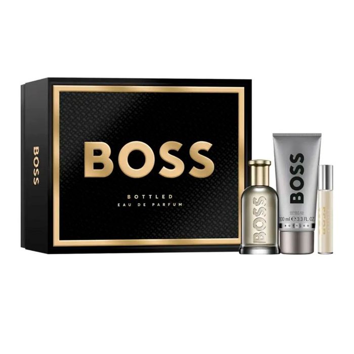 Kit Boss Bottled Hugo Boss Eau de Parfum Perfume Masculino - 100ml + Gel de Banho 100ml + Tamanho Viagem 10ml