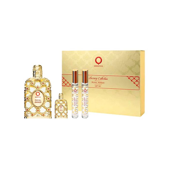 Kit Royal Amber Orientica Eau de Parfum Perfume Compartilhado - 80ml + Miniatura 7,5ml + Travel Size 10ml