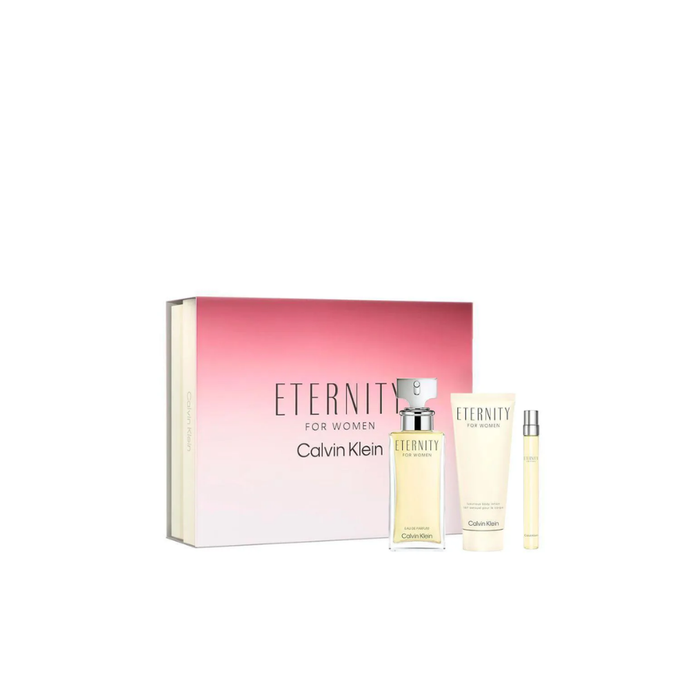 Kit Eternity Calvin Klein Eau de Parfum Perfume Feminino - 100ml + Loção Corporal 100ml + Tamanho Viagem 10ml