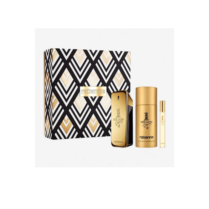 Kit 1 Million Rabanne Eau de Toilette Perfume Masculino - 100ml + Desodorante 150ml + Miniatura 10ml