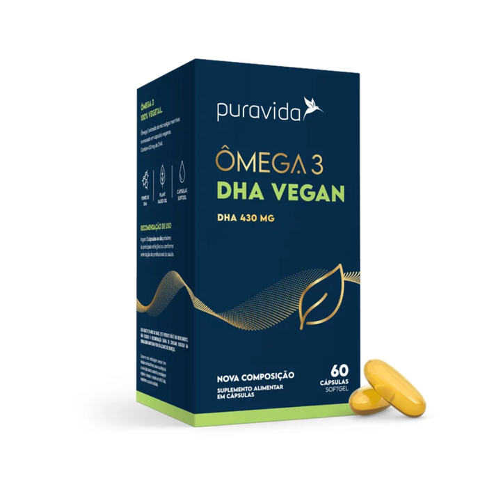 VEGAN ÔMEGA 3 DHA PURAVIDA 60 CAPSULAS