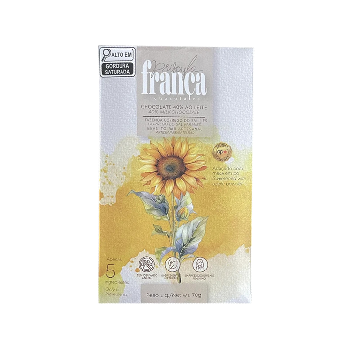 CHOCOLATE AO LEITE 40% PRISCYLA FRANÇA 65G