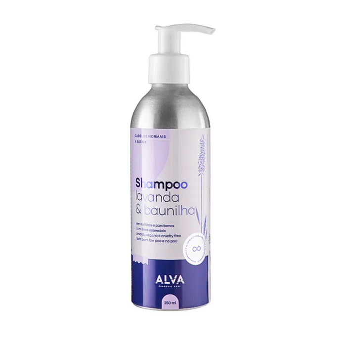 SHAMPOO VEGANO CABELOS NORMAIS E SECOS LAVANDA E BAUNILHA ALVA 250ML