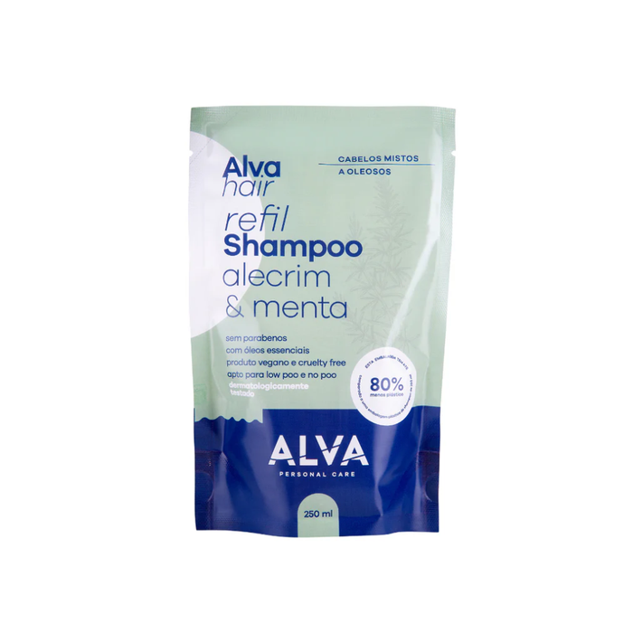 REFIL SHAMPOO VEGANO CABELOS MISTOS E OLEOSOS ALECRIM E MENTA ALVA 250ML