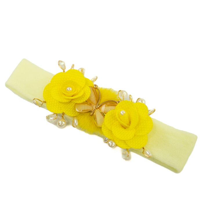 Faixa de Cabelo Bebê Amarela com Borboleta e Flores