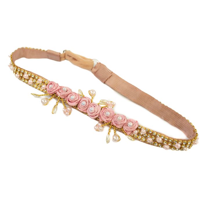 Faixa de Cabelo Bebê de Strass com Flores e Pérolas
