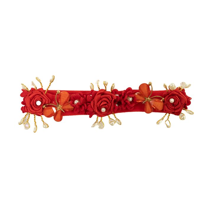 Faixa de Cabelo Bebê com Borboletas e Flores com Pérolas 