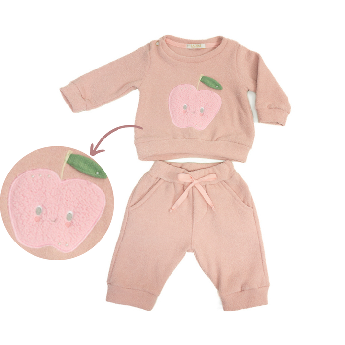 CONJUNTO BEBÊ MENINA DE FRIO COM BORDADO DE MAÇÃ