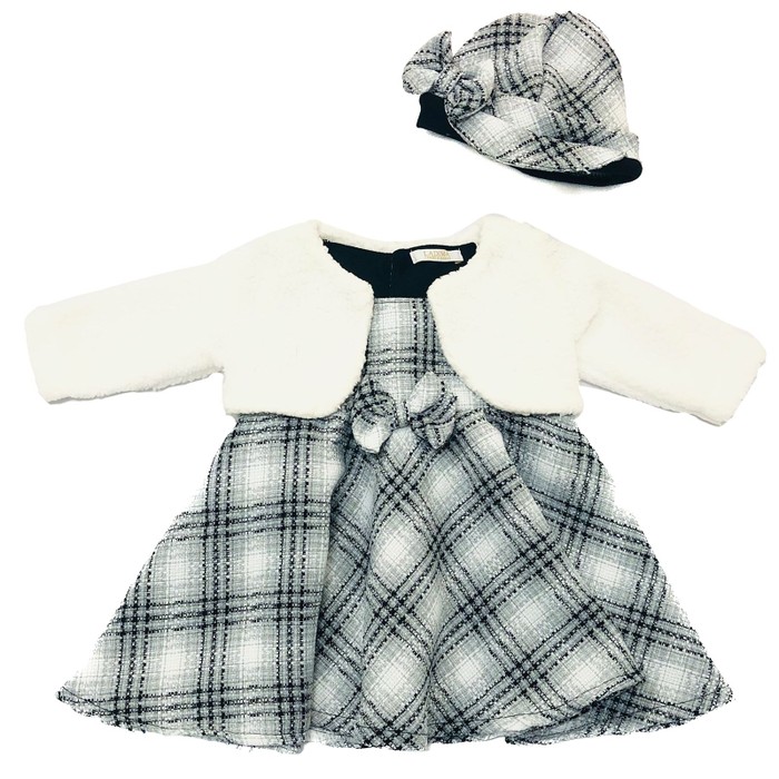 Vestido Infantil Xadrez e Casaquinho Bolero com Boina  