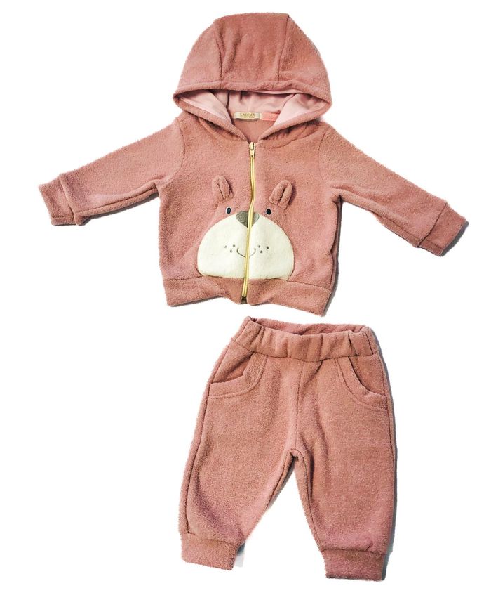 CONJUNTO INFANTIL COM JAQUETA ESTAMPA URSINHA E CALÇA ROSÊ