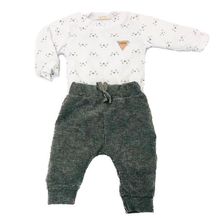 Conjunto Bebê Menino com Body Ursinho Polar e Calça Grafite