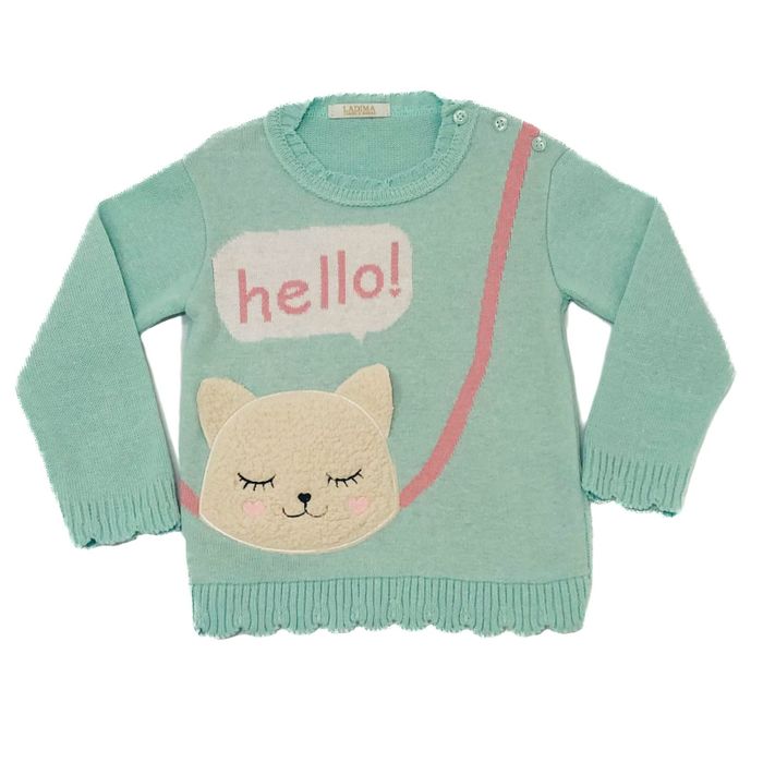 Suéter Infantil Tricô Estampa Gatinho