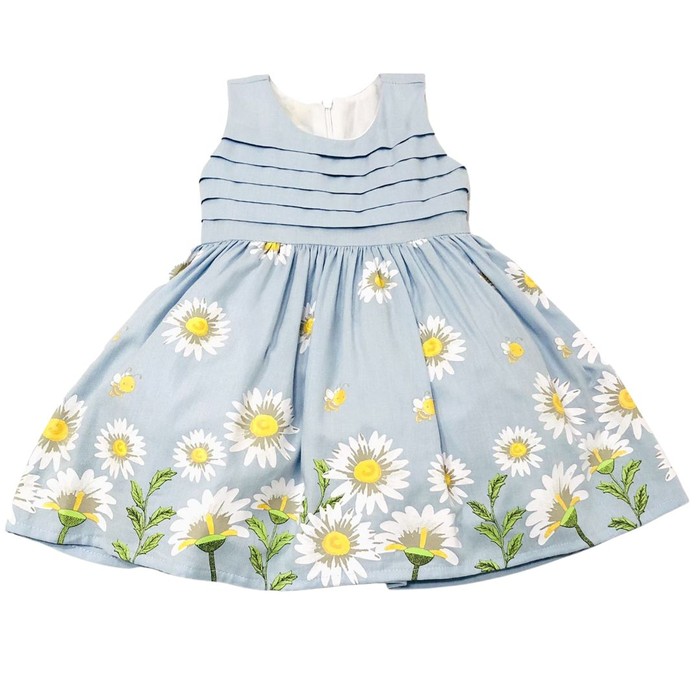 Vestido Infantil  Azul Estampa De Margaridas