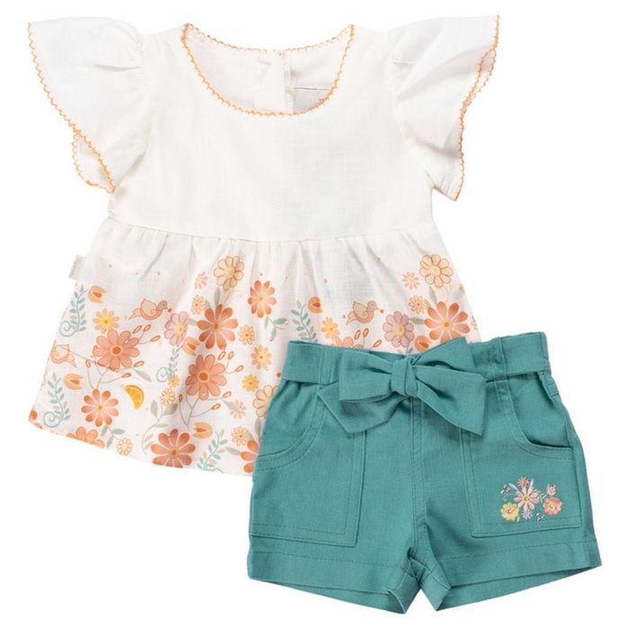 Conjunto Infantil Shorts E Bata Jardim