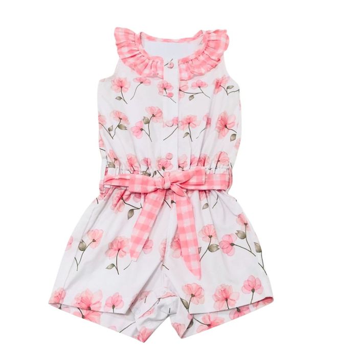 Macaquinho Infantil Floral Com Babado na Gola 