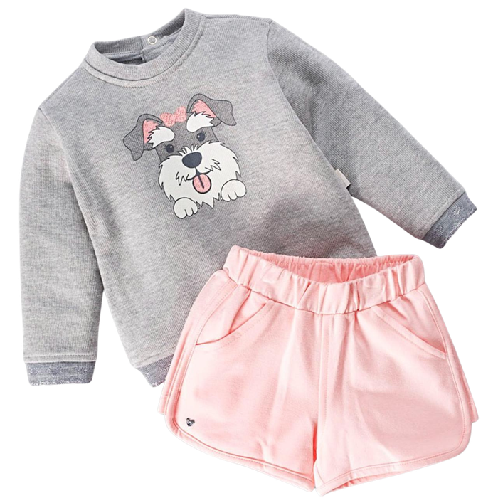 Conjunto Infantil Menina Com Blusa de Manga Longa E Shorts
