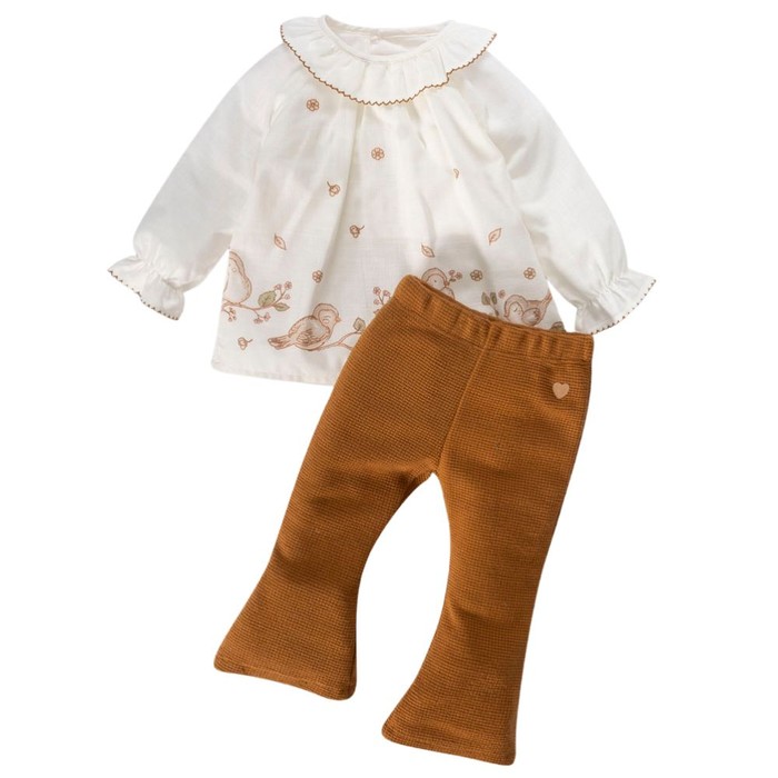 Conjunto Infantil Menina Bata Passarinhos Manga Longa E calça