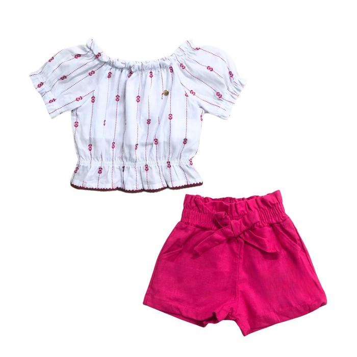 Conjunto Infantil Menina Cropped e Shorts em Tecido