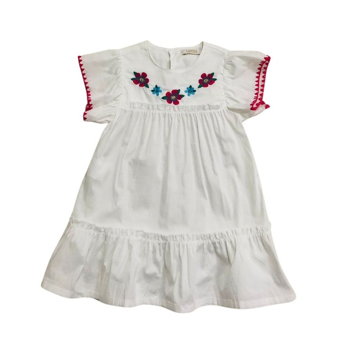 Vestido infantil Branco Bordado Flores 