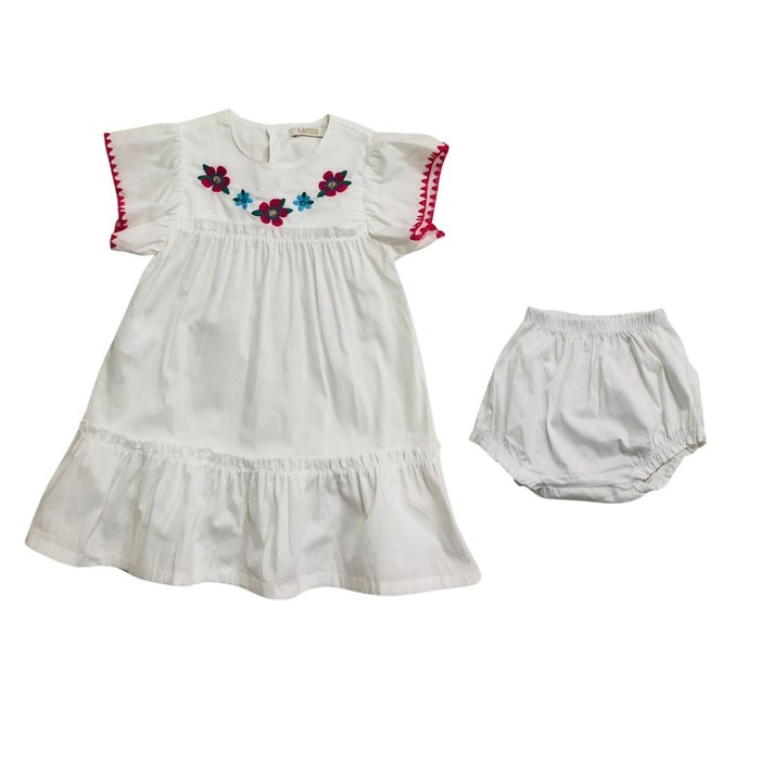 Vestido infantil Branco Bordado Flores 