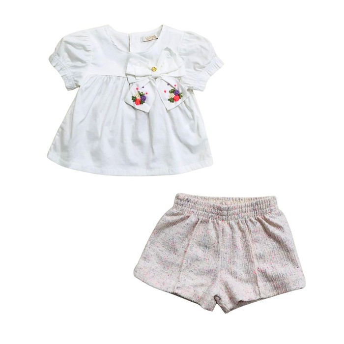 Conjunto Bebê Menina Bata Branca e Shorts