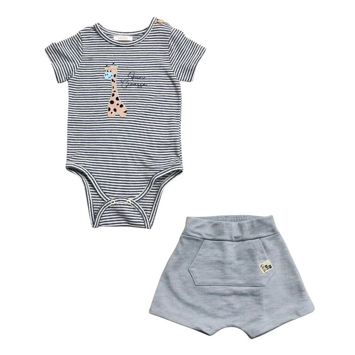 Conjunto Bebê Menino Bermuda e Body Listrado Girafinha