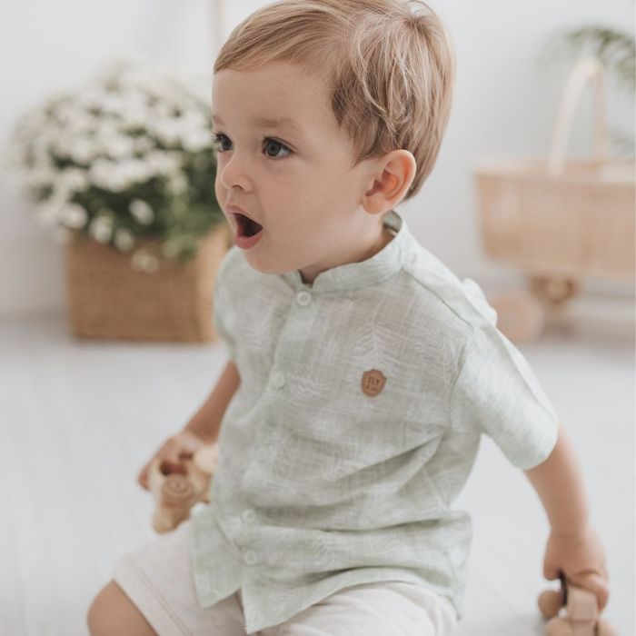 CONJUNTO CURTO BEBÊ MENINO FOLHAGEM VERDE