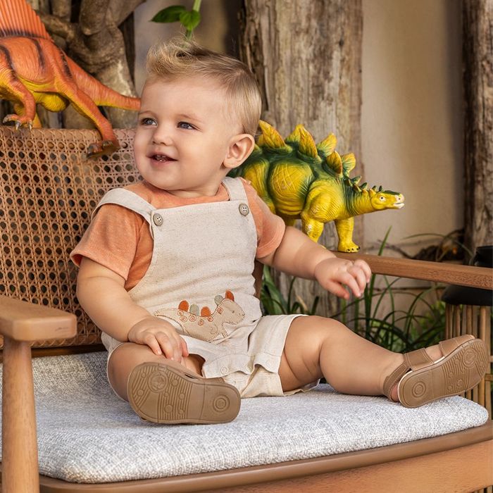 CONJUNTO JARDINEIRA CURTA E BODY  BEBÊ MENINO  DINOSSAURINHO 