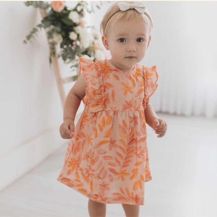 VESTIDO INFANTIL FLORAL LARANJA COM  CALCINHA