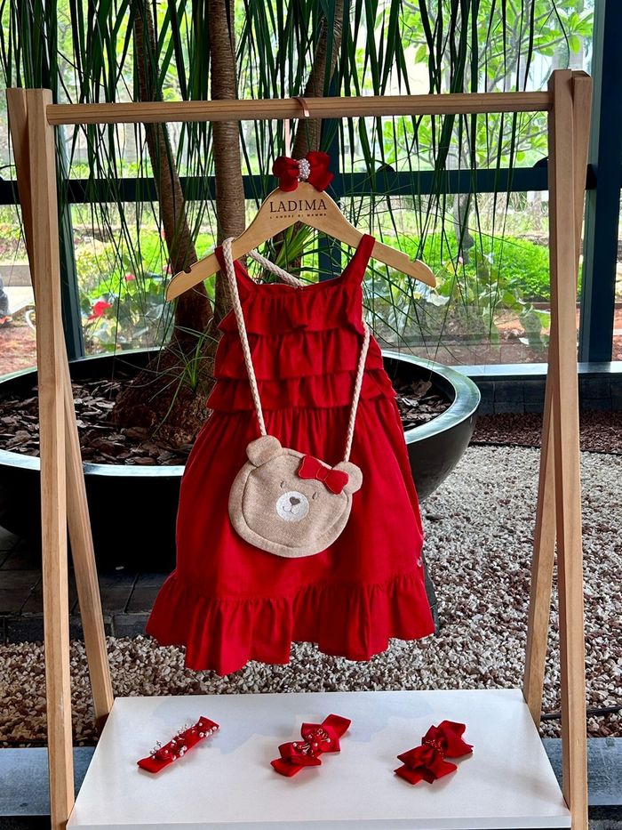 VESTIDO INFANTIL VERMELHO COM BOLSINHA 