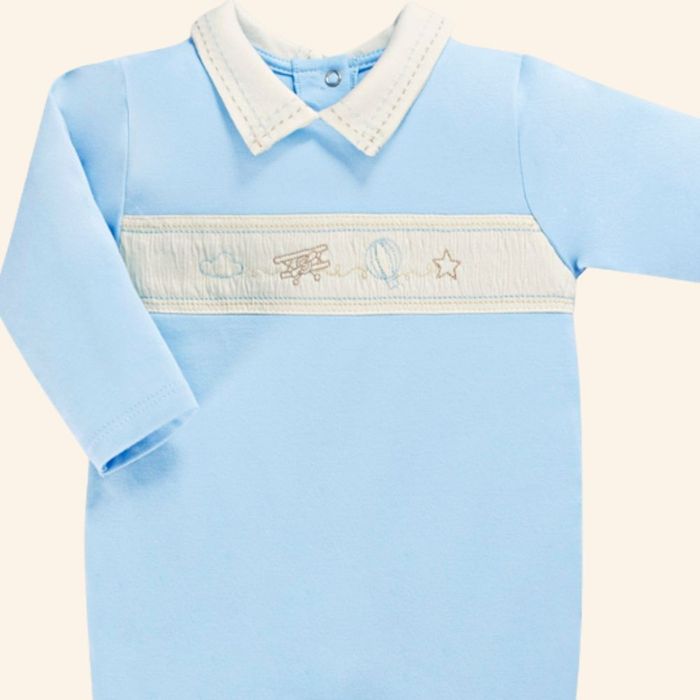 MACACÃO AZUL BORDADO BEBÊ MENINO SUEDINE PIMA