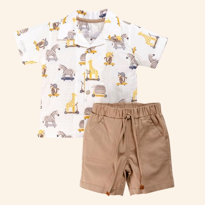 CONJUNTO INFANTIL MENINO CAMISA MANGA CURTA E BERMUDA DE SARJA