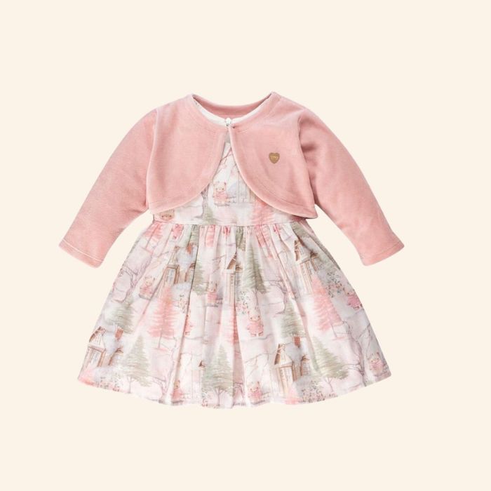 VESTIDO INFANTIL COM BOLERINHO EM PULSH ESTAMPA URSINHA