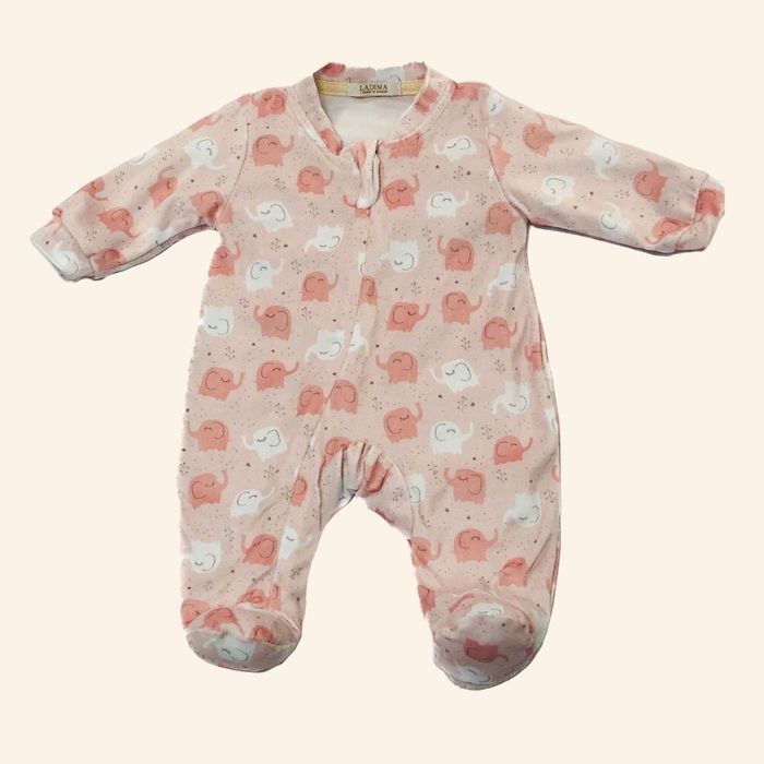 MACACÃO BEBÊ MENINA ESTAMPA  ESTAMPA ELEFATINHOS  ROSA EM PLUSH 
