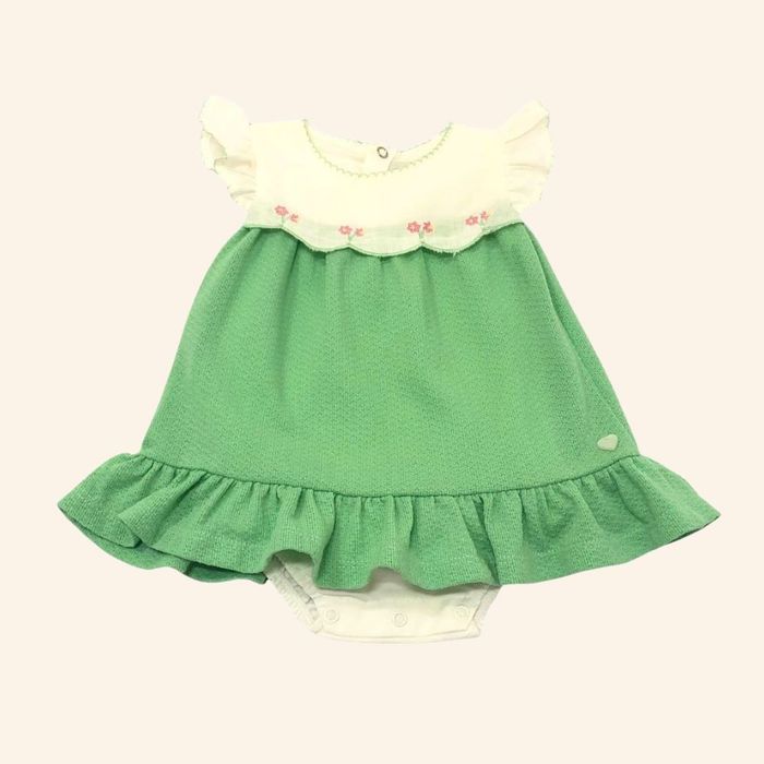 BODY  BEBÊ COM VESTIDO SOBREPOSTO BORDADO FLORES