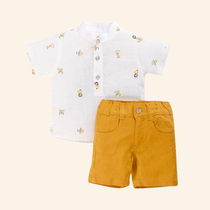 CONJUNTO CURTO INFANTIL MENINO BATA E BERMUDA  SAFARI CHIC