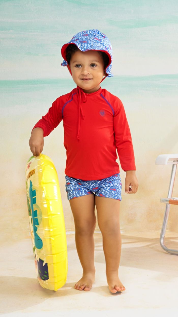 CONJUNTO PRAIA INFANTIL MENINO 3 PEÇAS COM PROTEÇÃO SOLAR