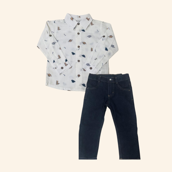 CONJUNTO INFANTIL MENINO CAMISA MANGA LONGA E CALÇA JEANS