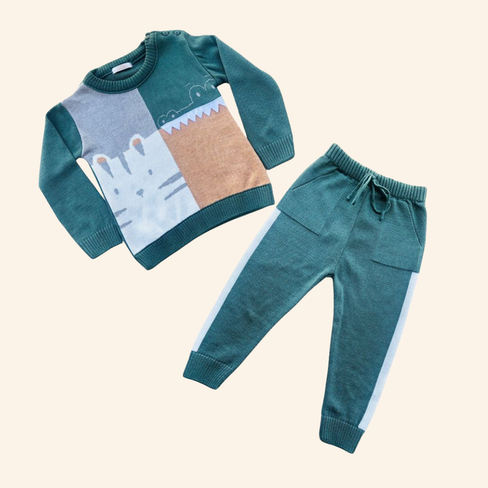 CONJUNTO INFANTIL MENINO BLUSA EM TRICÔ E CALÇA SELVA