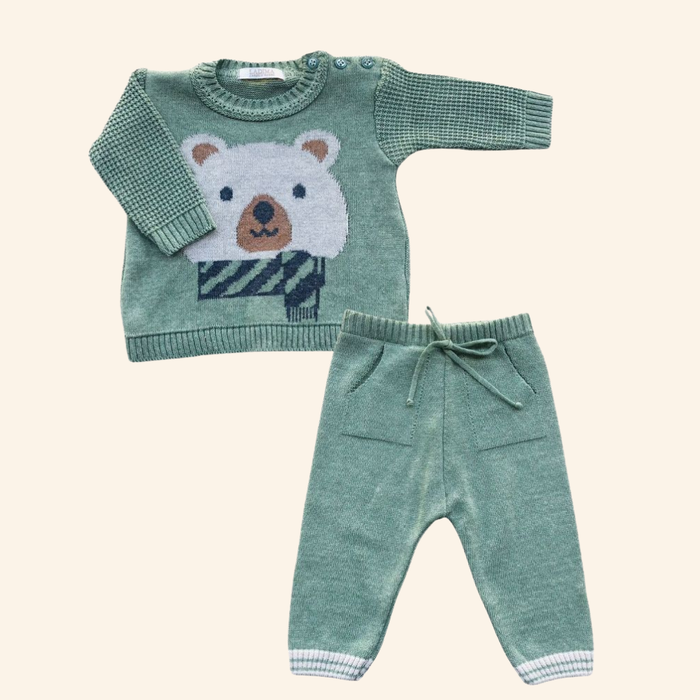 CONJUNTO BEBÊ MENINO BLUSA E CALÇA EM TRICÔ URSINHO