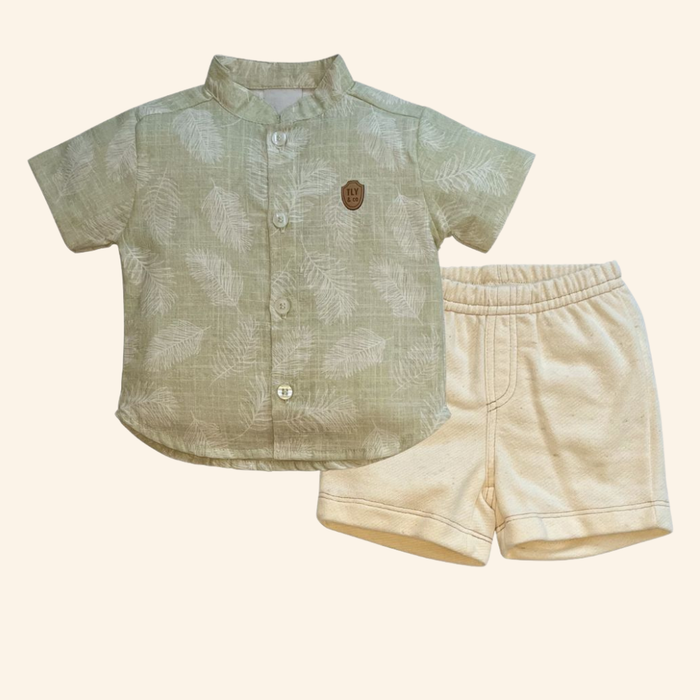 CONJUNTO CURTO BEBÊ MENINO FOLHAGEM VERDE