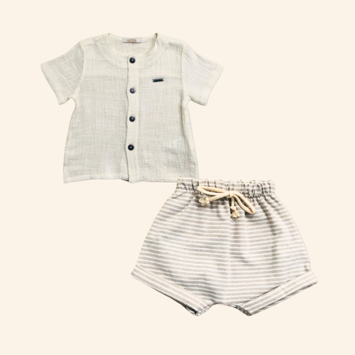 CONJUNTO BEBÊ MENINO CAMISA E BERMUDA LISTRAS
