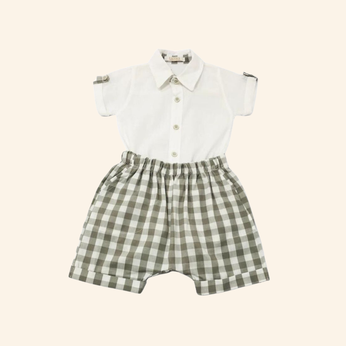 CONJUNTO BEBÊ COM BODY CAMISA E BERMUDA XADREZ