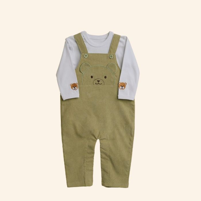 CONJUNTO BEBÊ MENINO JARDINEIRA LONGA URSINHO E BODY 
