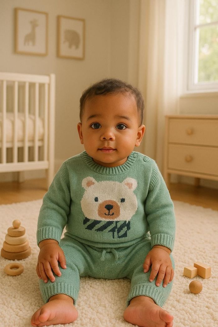 CONJUNTO BEBÊ MENINO BLUSA E CALÇA EM TRICÔ URSINHO