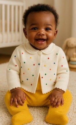 Conjunto Bebê em Tricô com Salopete e Casaquinho de Bolinhas