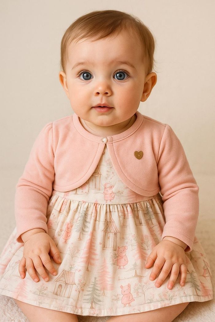 VESTIDO BEBÊ COM BOLERINHO EM PULSH ESTAMPA URSINHA
