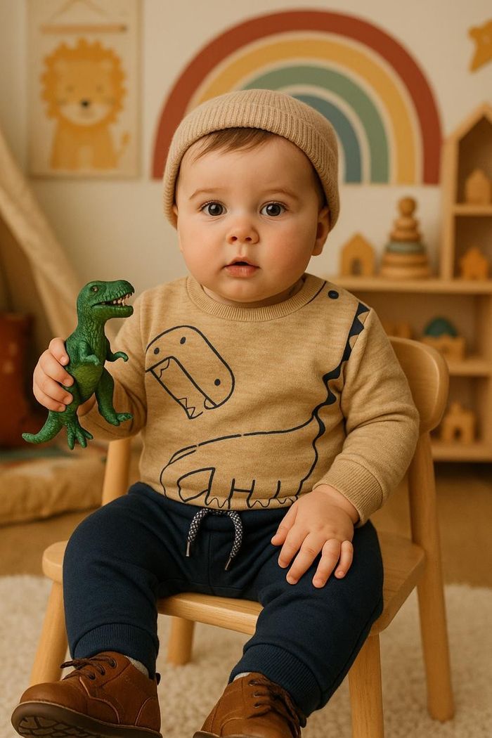 CONJUNTO BEBÊ MENINO CAMISETA MANGA LONGA E CALÇA EM MOLETOM
