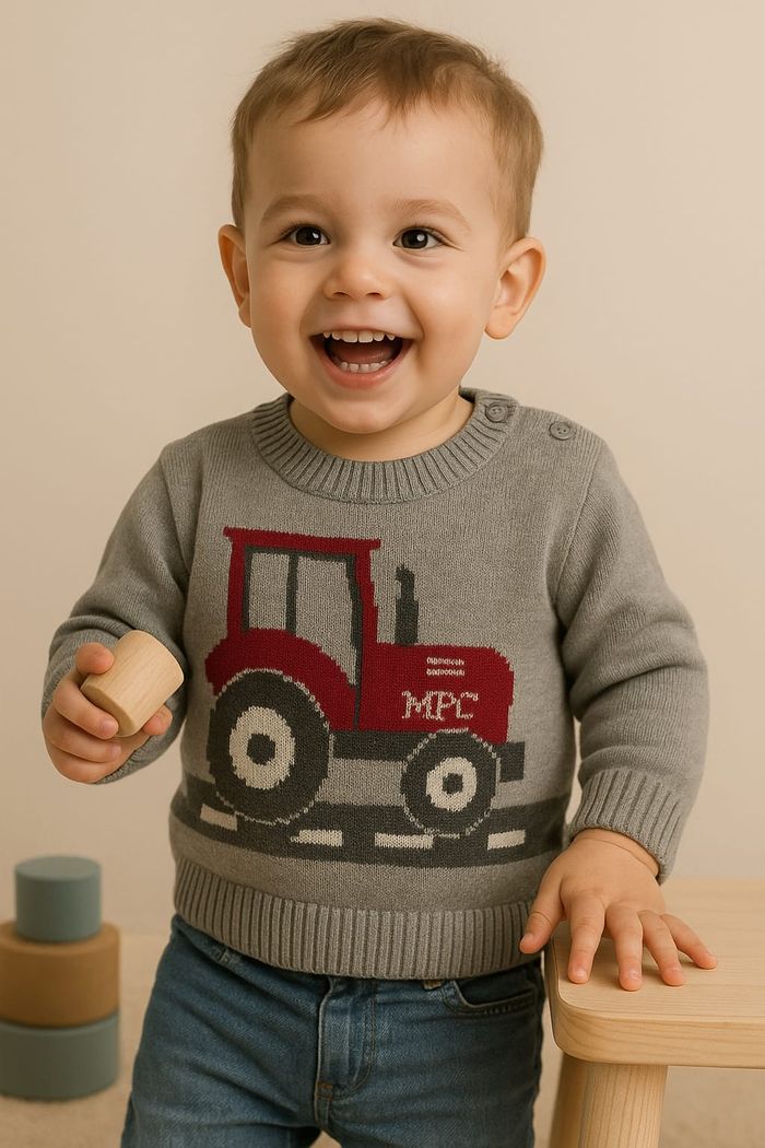 BLUSA SUÉTER DE FRIO INFANTIL TRICÔ ESTAMPA TRATOR INVERNO